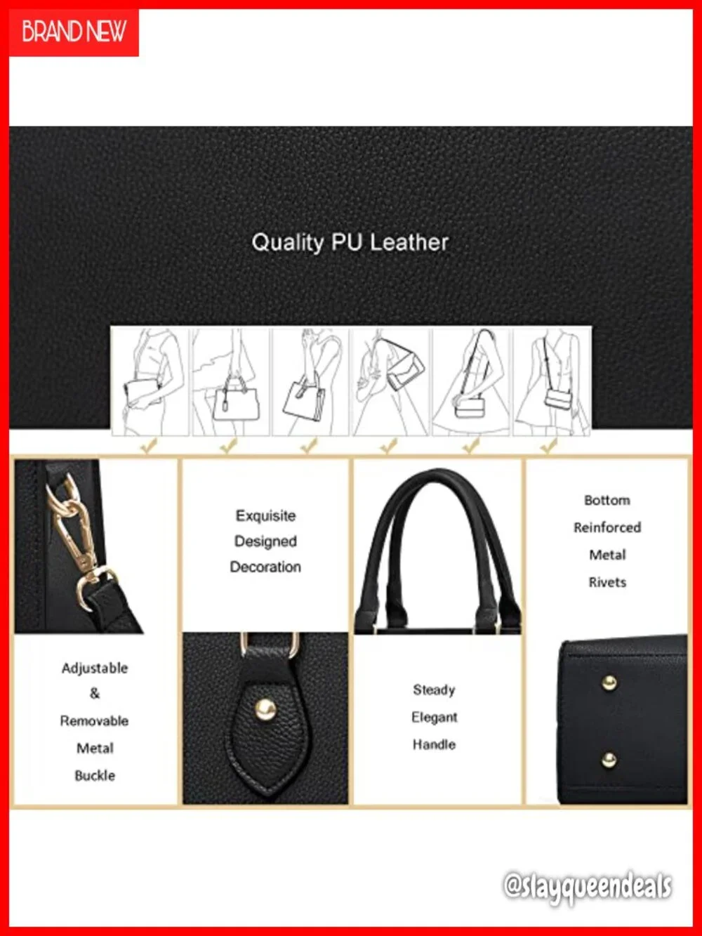 Women's PU Leather Satchel Crossbody Tote Handbag with Top Handle Shoulder